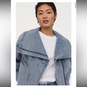 H&M Light Washed Effect Denim Boxy Jacket - M